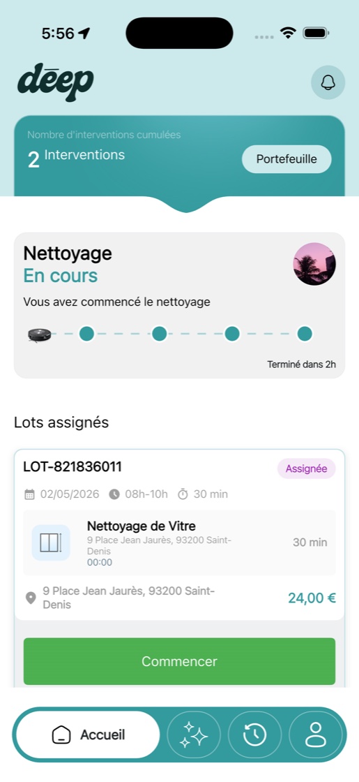 Deep Clean · app agent, mission en cours